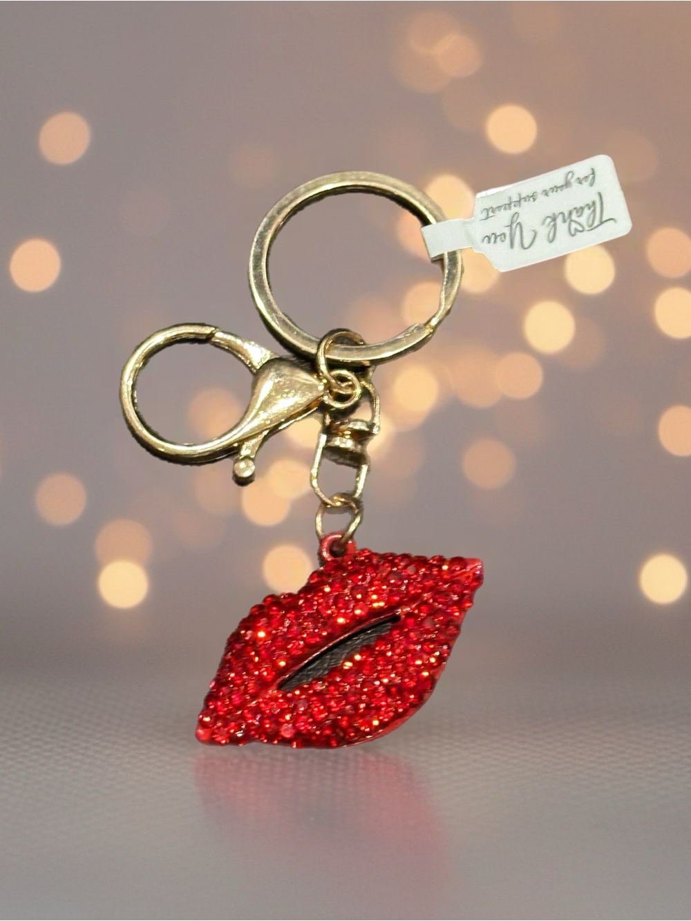 Red Crystal Lips Keychain Charm
